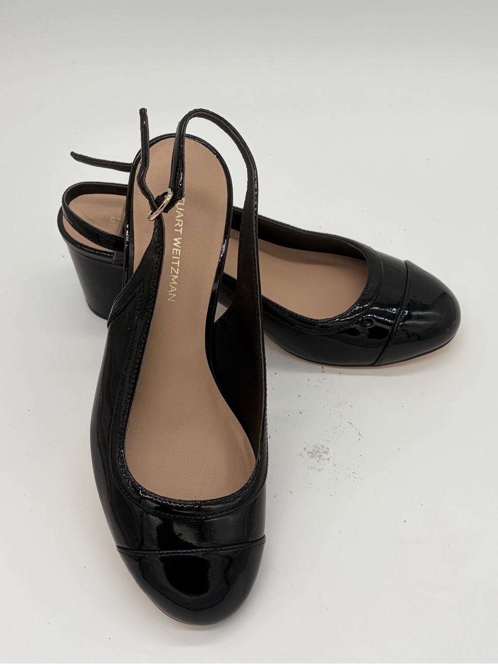 Stuart Weitzman Black Patent Slingback Block Heels